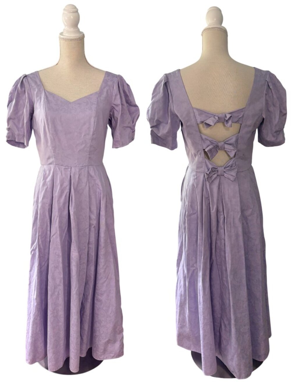 vintage Laura Ashley light purple dress size US 10 UK 14 short sleeve bow back M